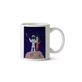Art Hediye Astronot Uzaylıyla Selfi Iki Tarafı Baskılı Kupa Bardak