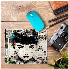 Art Hediye Audrey Hepburn Gazete Küpür Baskılı 23x19 cm Mouse Pad