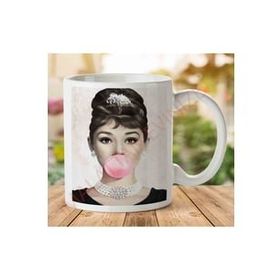 Art Hediye Audrey Hepburn Pembe Sakız iki Tarafı Baskılı Kupa Bardak