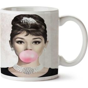 Art Hediye Audrey Hepburn Pembe Sakız iki Tarafı Baskılı Kupa Bardak