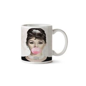 Art Hediye Audrey Hepburn Pembe Sakız iki Tarafı Baskılı Kupa Bardak
