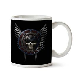 Art Hediye Battle Crest Skull İki Tarafı Baskılı Kupa Bardak