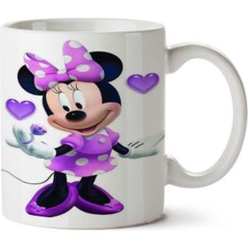Art Hediye Bayan Minnie Mouse Morlu İki Tarafı Baskılı Kupa Bardak