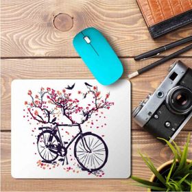 Art Hediye Bisiklet Ağaç Dal Kuş Baskılı 23x19 cm Mouse Pad