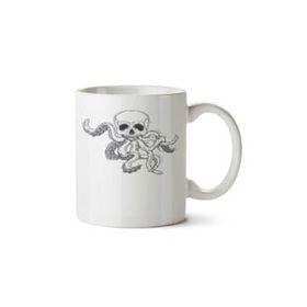 Art Hediye Camisa Caveira Com Polvo İki Tarafı Baskılı Beyaz Kupa