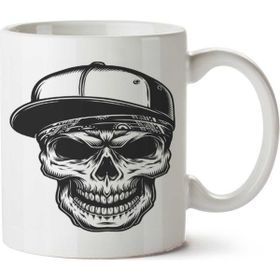 Art Hediye Cap Skull Şapkalı Kuru Kafa İki Tarafı Baskılı Beyaz Kupa