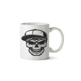 Art Hediye Cap Skull Şapkalı Kuru Kafa İki Tarafı Baskılı Beyaz Kupa