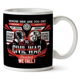 Art Hediye Captain America Vs Iron Man Civil War Divided We Fall For Dark Shirt Iki Tarafı Baskılı Kupa Bardak