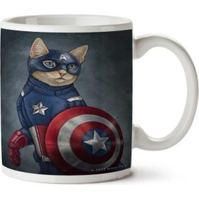 Art Hediye Captain Amerika Kedi Kalkan Iki Tarafı Baskılı Kupa Bardak