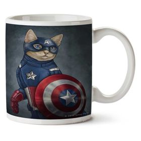 Art Hediye Captain Amerika Kedi Kalkan Iki Tarafı Baskılı Kupa Bardak