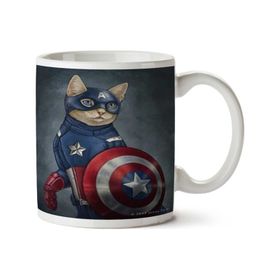 Art Hediye Captain Amerika Kedi Kalkan Iki Tarafı Baskılı Kupa Bardak
