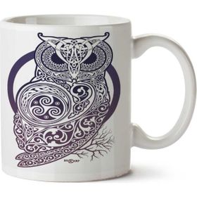 Art Hediye Celtıc Owl Baykuş İki Tarafı Baskılı Kupa Bardak