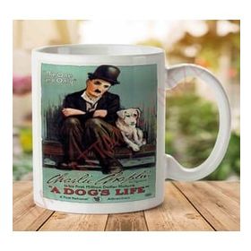 Art Hediye Charlie Chaplin Köpek İki Tarafı Baskılı Kupa Bardak