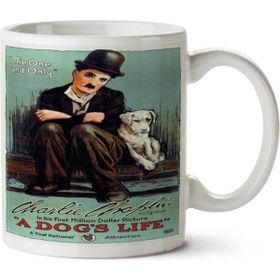 Art Hediye Charlie Chaplin Köpek İki Tarafı Baskılı Kupa Bardak