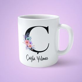 Art Hediye Çiçekli C Harfli İsimli Baskılı Kupa