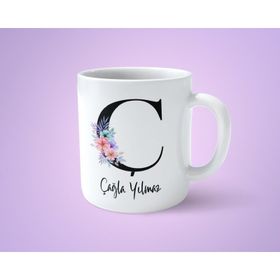 Art Hediye Çiçekli C Harfli İsimli Baskılı Kupa
