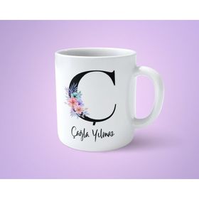Art Hediye Çiçekli C Harfli İsimli Baskılı Kupa