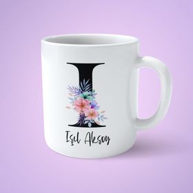Art Hediye Çiçekli İ Harfli İsimli Baskılı Kupa Bardak