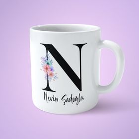 Art Hediye Çiçekli N Harfli İsimli Baskılı Kupa Bardak