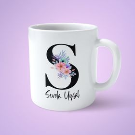Art Hediye Çiçekli S Harfli İsimli Baskılı Kupa Bardak
