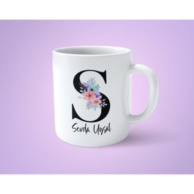 Art Hediye Çiçekli S Harfli İsimli Baskılı Kupa Bardak