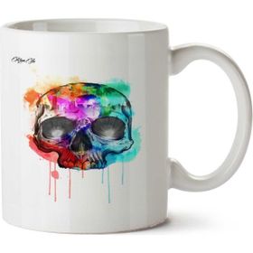 Art Hediye Color Skull Renkli Kuru Kafa İki Tarafı Baskılı Beyaz Kupa