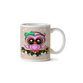 Art Hediye Cute Pink Owl and Butterflies İki Tarafı Baskılı Kupa