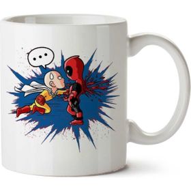 Art Hediye Deadpool Vs Bir Yumruk Adam İki Tarafı Baskılı Beyaz Kupa
