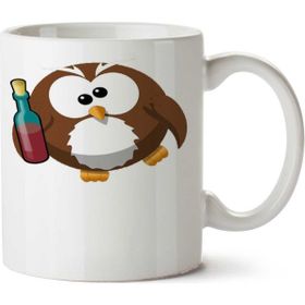 Art Hediye Drunk Cartoon Owl İki Tarafı Baskılı Beyaz Kupa