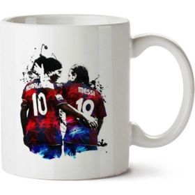 Art Hediye Efsane Oyuncu Ronaldinho Messi İki Tarafı Baskılı Beyaz Kupa
