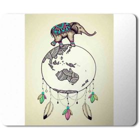 Art Hediye Etnik Fil ve Düş Kapanı Baskılı 23x19 cm Mouse Pad