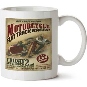 Art Hediye Flat Track Races İki Tarafı Baskılı Beyaz Kupa