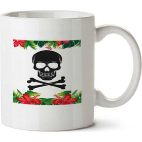 Art Hediye Flower Çiçekli Kuru Kafa İki Tarafı Baskılı Beyaz Kupa