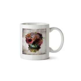 Art Hediye Flowers Skull Full Çiçekli Kuru Kafa İki Tarafı Baskılı Kupa Bardak