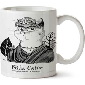 Art Hediye Frida Kahlo Catlo Kedi İki Tarafı Baskılı Beyaz Kupa