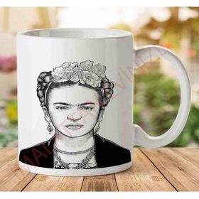 Art Hediye Frida Kahlo Kara Kalem İki Tarafı Baskılı Kupa Bardak