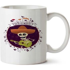Art Hediye Gitar Çalan Kuru Kafa Kurukafalar İki Tarafı Baskılı Beyaz Kupa
