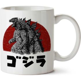 Art Hediye Godzilla Rising Sun Backdrop İki Tarafı Baskılı Beyaz Kupa