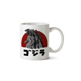 Art Hediye Godzilla Rising Sun Backdrop İki Tarafı Baskılı Beyaz Kupa