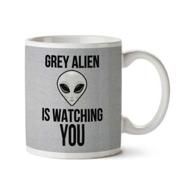Art Hediye Grey Alien Watching You Men's İki Tarafı Baskılı Kupa Bardak