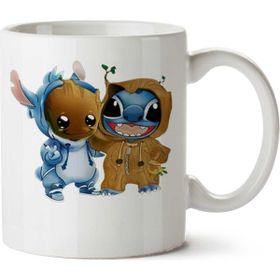 Art Hediye Groot E Stitch İki Tarafı Baskılı Beyaz Kupa