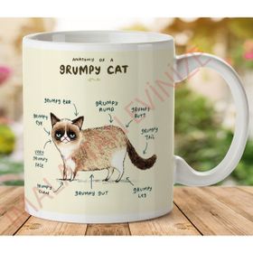 Art Hediye GRUMPU CAT Kedi Anatomi ki Tarafı Baskılı Kupa Bardak