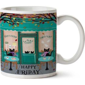 Art Hediye Happy Friday Kedi Kahve Le Petit İki Tarafı Baskılı Kupa Bardak