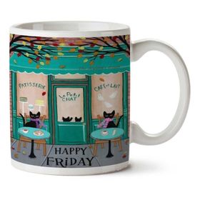 Art Hediye Happy Friday Kedi Kahve Le Petit İki Tarafı Baskılı Kupa Bardak