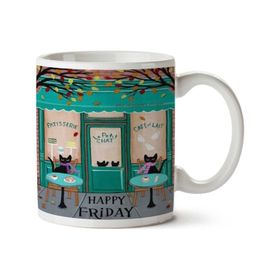 Art Hediye Happy Friday Kedi Kahve Le Petit İki Tarafı Baskılı Kupa Bardak