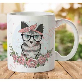 Art Hediye Hipster Çiçekli Kedi İki Tarafı Baskılı Kupa Bardak