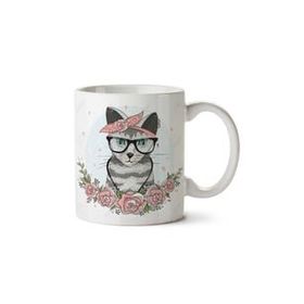 Art Hediye Hipster Çiçekli Kedi İki Tarafı Baskılı Kupa Bardak