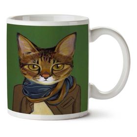 Art Hediye Hipster Kedi Atkı Ceket İki Tarafı Baskılı Kupa Bardak