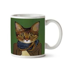 Art Hediye Hipster Kedi Atkı Ceket İki Tarafı Baskılı Kupa Bardak