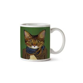 Art Hediye Hipster Kedi Atkı Ceket İki Tarafı Baskılı Kupa Bardak
